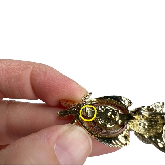 Vintage Owl Gold Tone Faux Tortoise Shell Cabochon Scatter Pins Brooch - Picture 8 of 9
